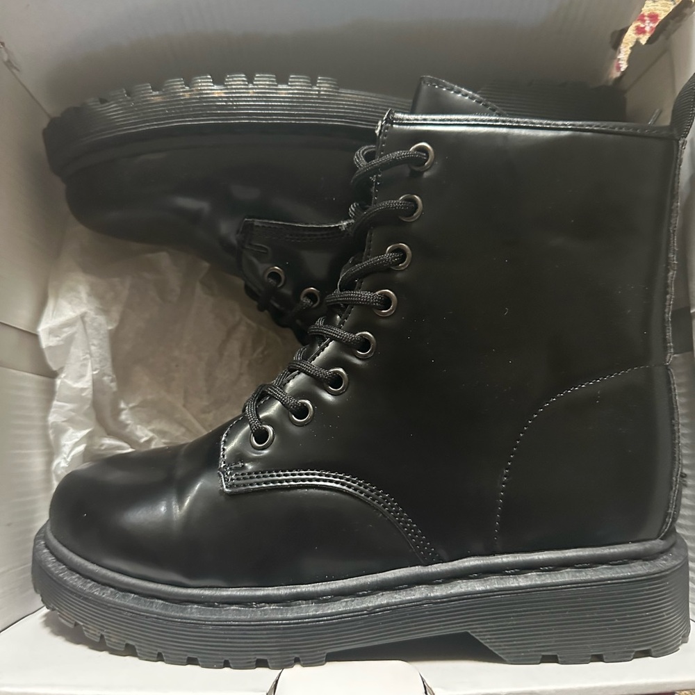 Nasty Gal Black Combat Moto Boots Lace-Up Chunky Sole